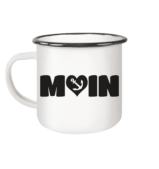 Moin Spruch mit Herz Anker - Emaille Becher