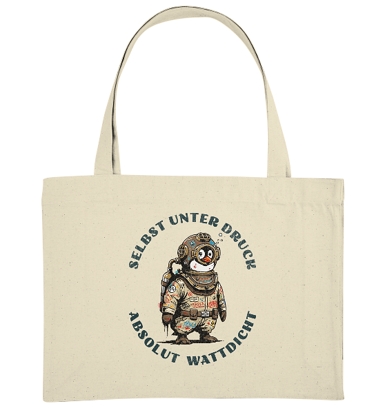 Wattdicht Pinguin Taucher mit lustigem Spruch - Bio Einkaufstasche