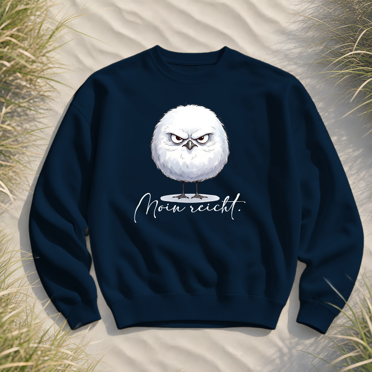 Moin reicht - Grimmige runde Möwe - Organic Oversize Sweatshirt - French Navy - Küstenmode von Kiebitzdelle
