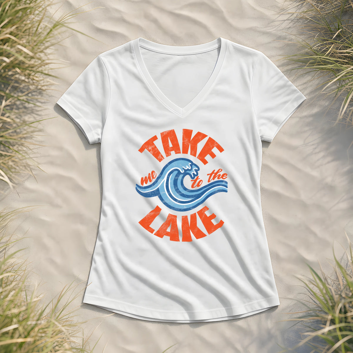 Take me to the Lake - Damen Bio V-Neck Shirt - White - Küstenmode von Kiebitzdelle