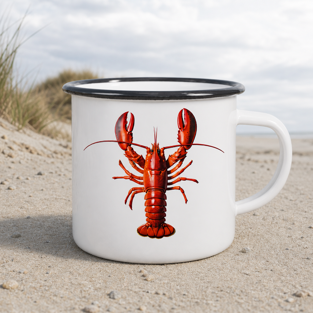 Roter Hummer - Emaille Becher - White - Küstenmode von Kiebitzdelle