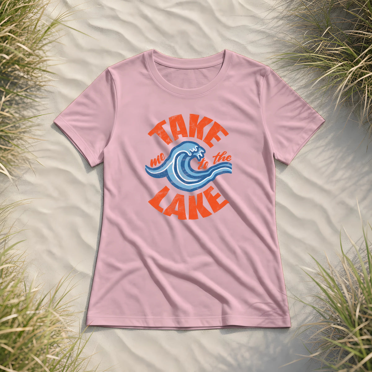 Take me to the Lake - Damen Premium Bio Shirt - Cotton Pink - Küstenmode von Kiebitzdelle