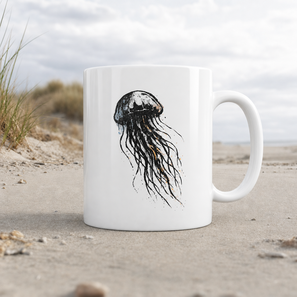 Street Art Qualle - Tasse glänzend - White glossy - Küstenmode von Kiebitzdelle