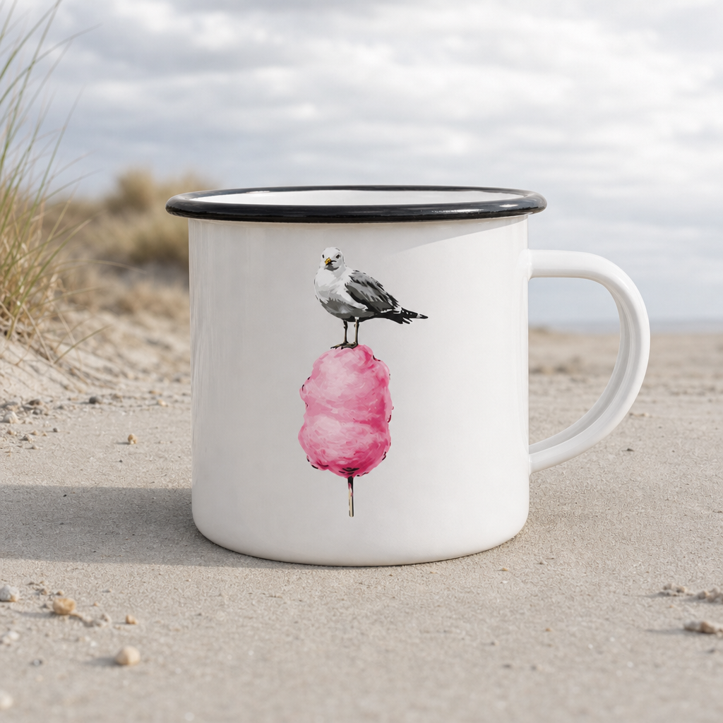 Möwe auf Zuckerwatte - Emaille Becher - White - Küstenmode von Kiebitzdelle
