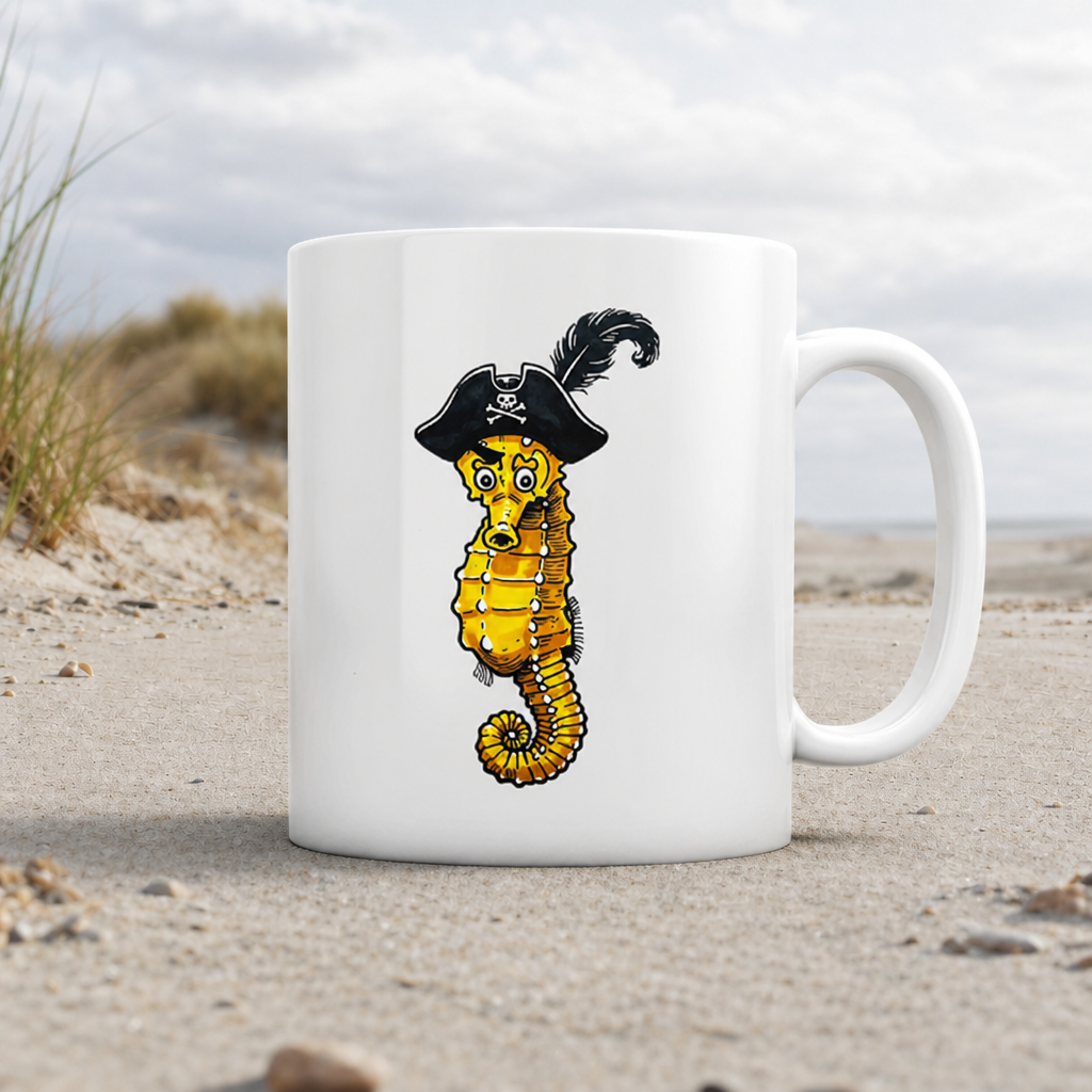 Seepferdchen Seeräuber Pirat - Tasse glänzend - White glossy - Küstenmode von Kiebitzdelle