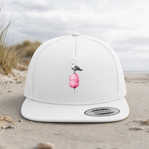 Möwe auf Zuckerwatte - Premium Snapback Cap - White / Green - Küstenmode von Kiebitzdelle