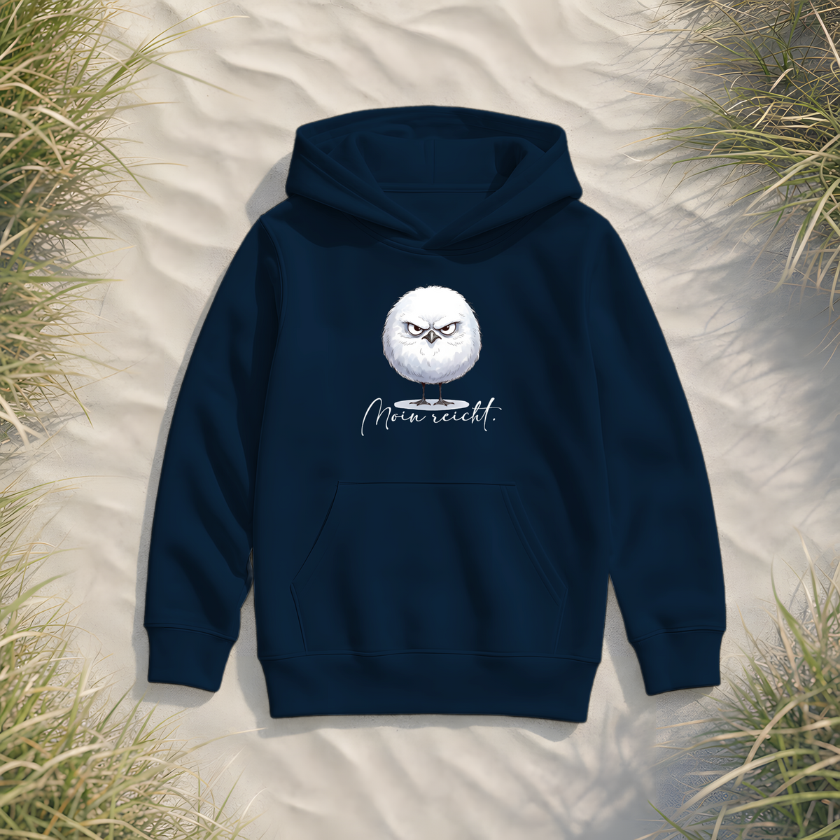 Moin reicht - Grimmige runde Möwe - Kids Organic Hoodie - French Navy - Küstenmode von Kiebitzdelle