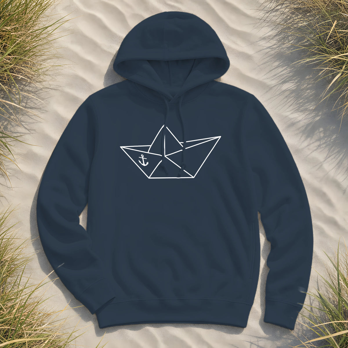 Papierschiff Papierboot Origami - Damen Bio Hoodie - Navy - Küstenmode von Kiebitzdelle