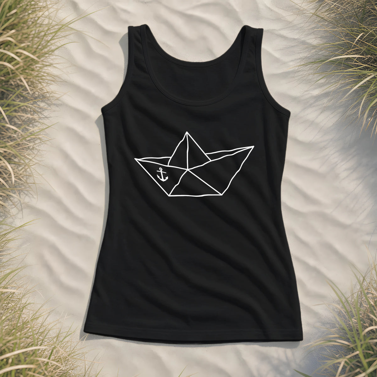 Papierschiff Papierboot Origami - Damen Tank-Top - Black - Küstenmode von Kiebitzdelle