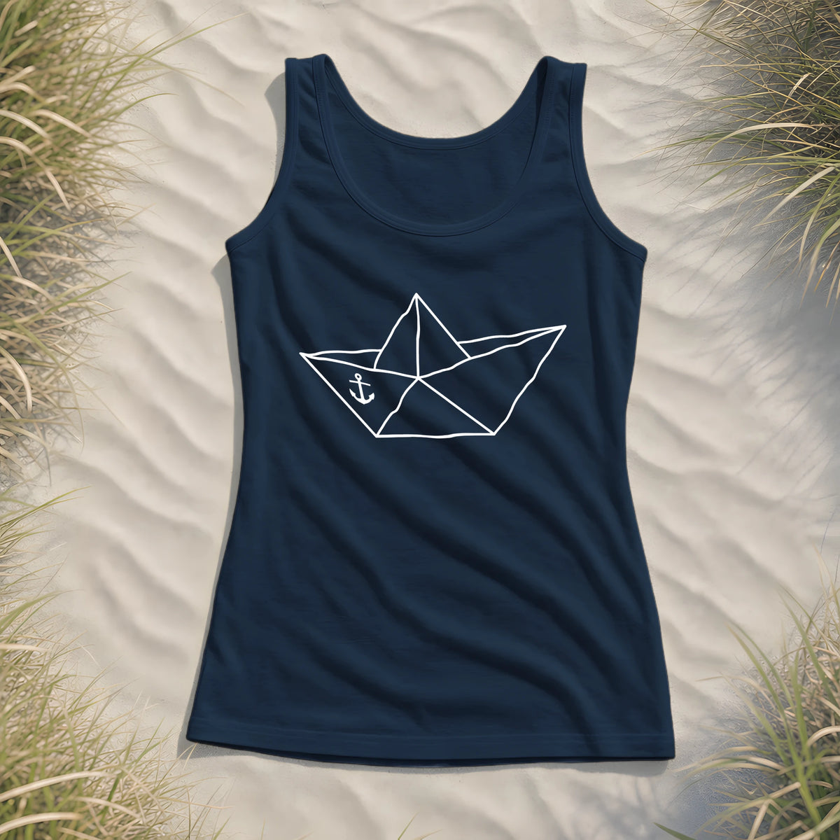Papierschiff Papierboot Origami - Damen Tank-Top - Navy - Küstenmode von Kiebitzdelle