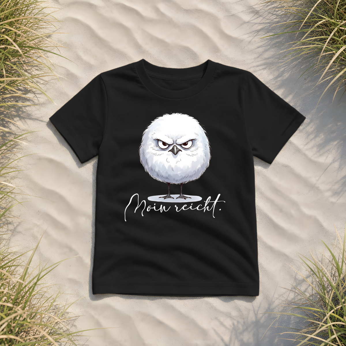 Moin reicht - Grimmige runde Möwe - Kids Organic Shirt - Black - Küstenmode von Kiebitzdelle