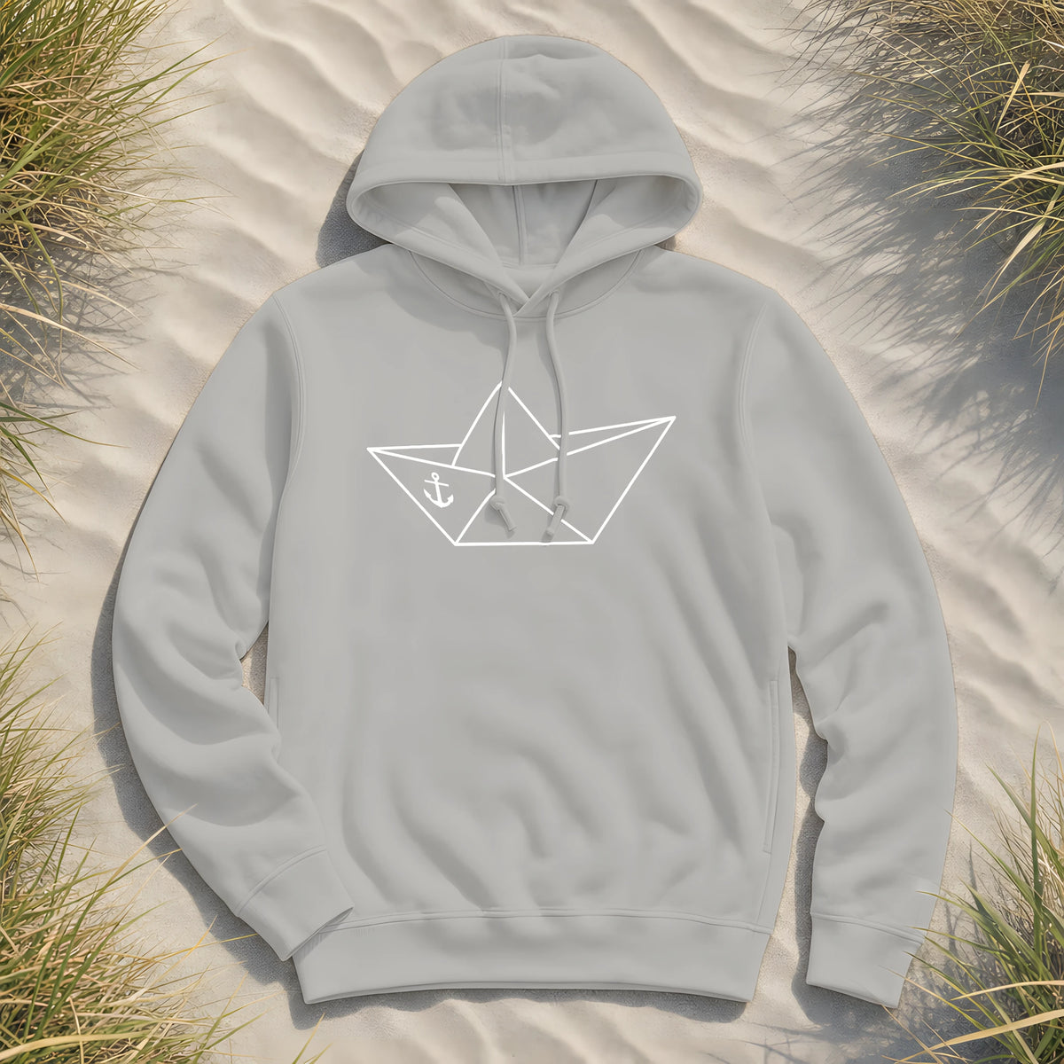 Papierschiff Papierboot Origami - Damen Bio Hoodie - Heather Grey - Küstenmode von Kiebitzdelle