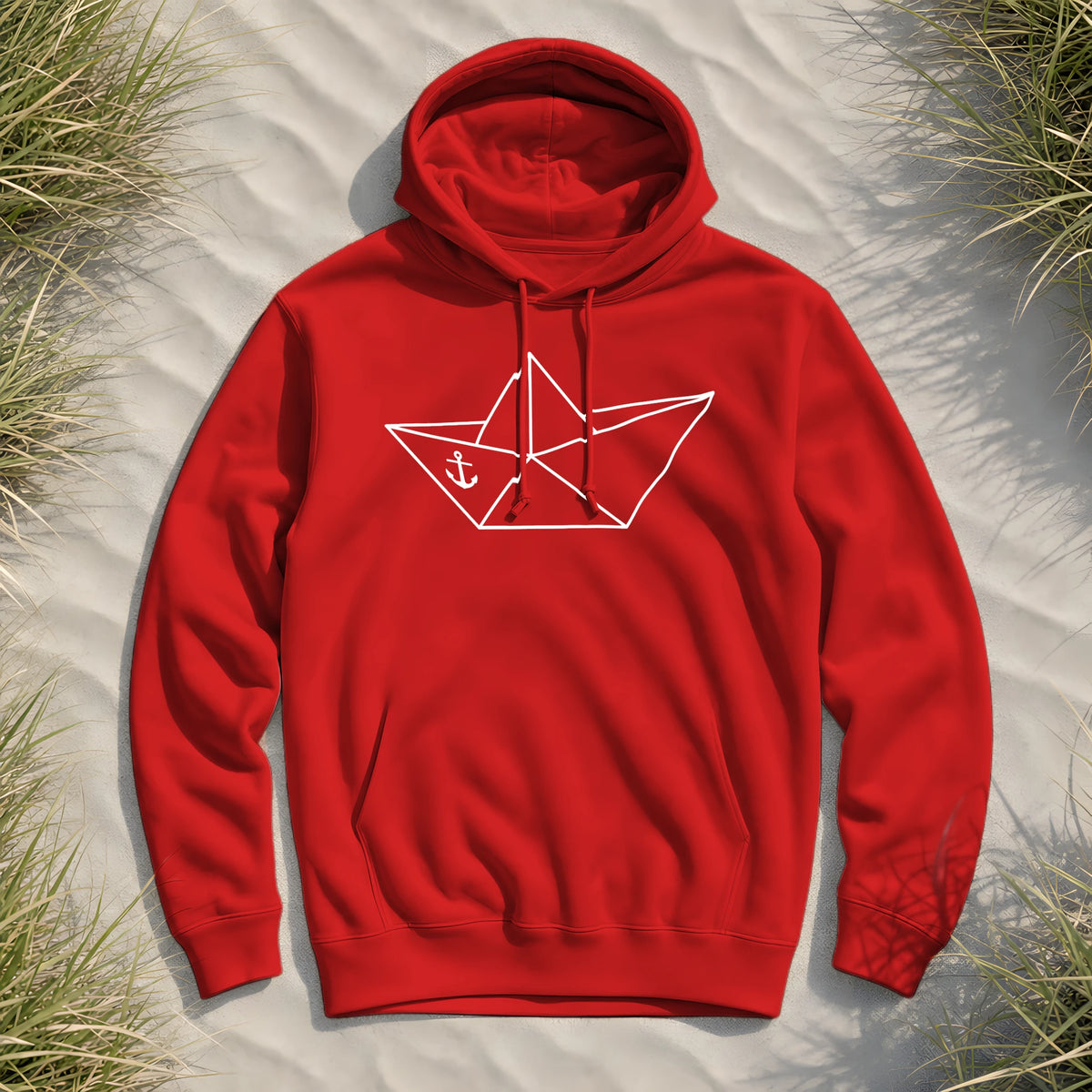Papierschiff Papierboot Origami - Herren Bio Hoodie - Red - Küstenmode von Kiebitzdelle