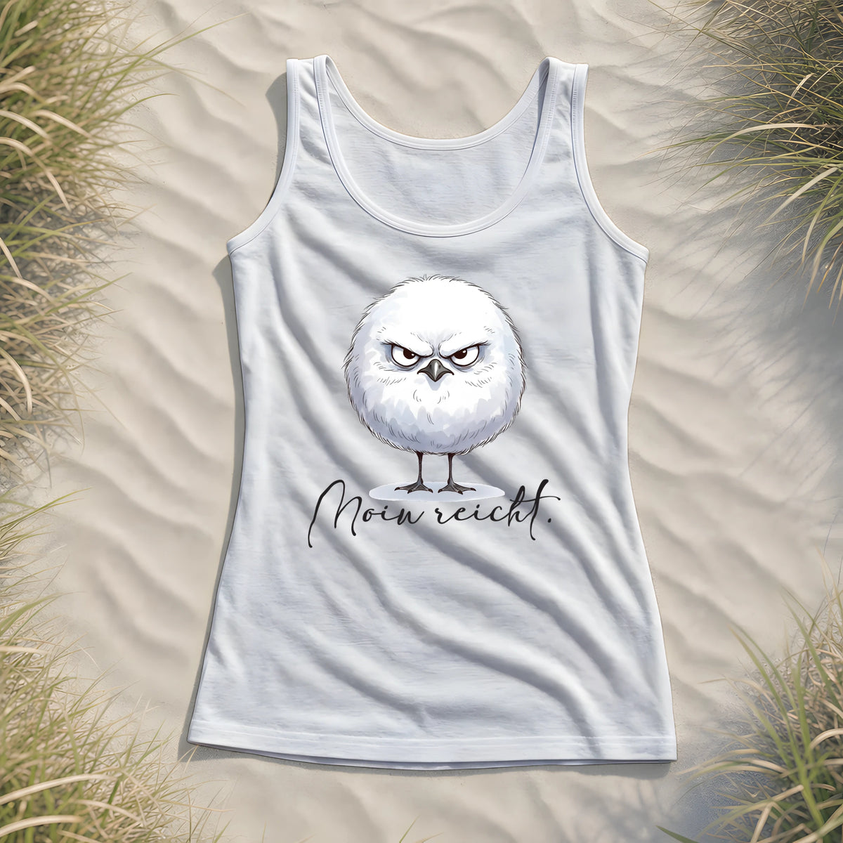Moin reicht - Grimmige runde Möwe - Ladies Tank-Top - White - Küstenmode von Kiebitzdelle