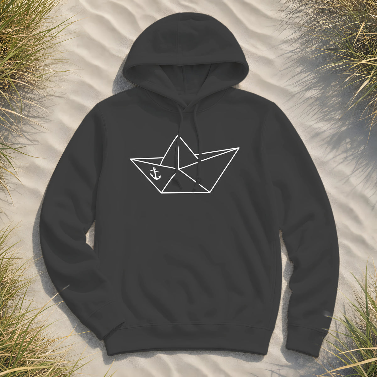 Papierschiff Papierboot Origami - Damen Bio Hoodie - Black Pure - Küstenmode von Kiebitzdelle