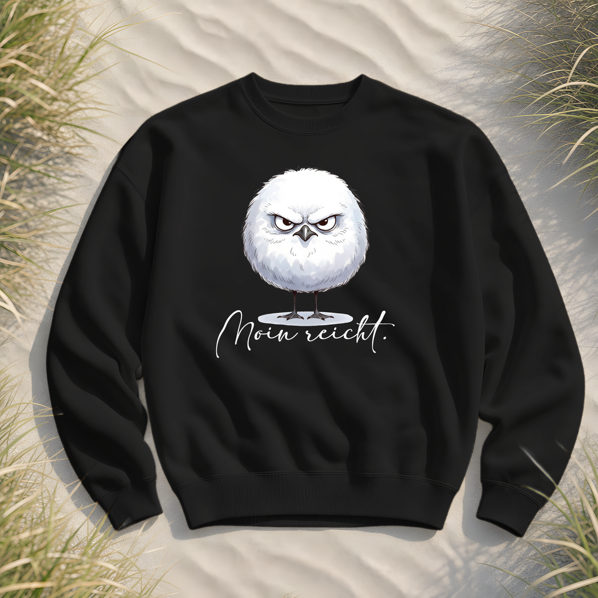 Moin reicht - Grimmige runde Möwe - Organic Oversize Sweatshirt - Black - Küstenmode von Kiebitzdelle