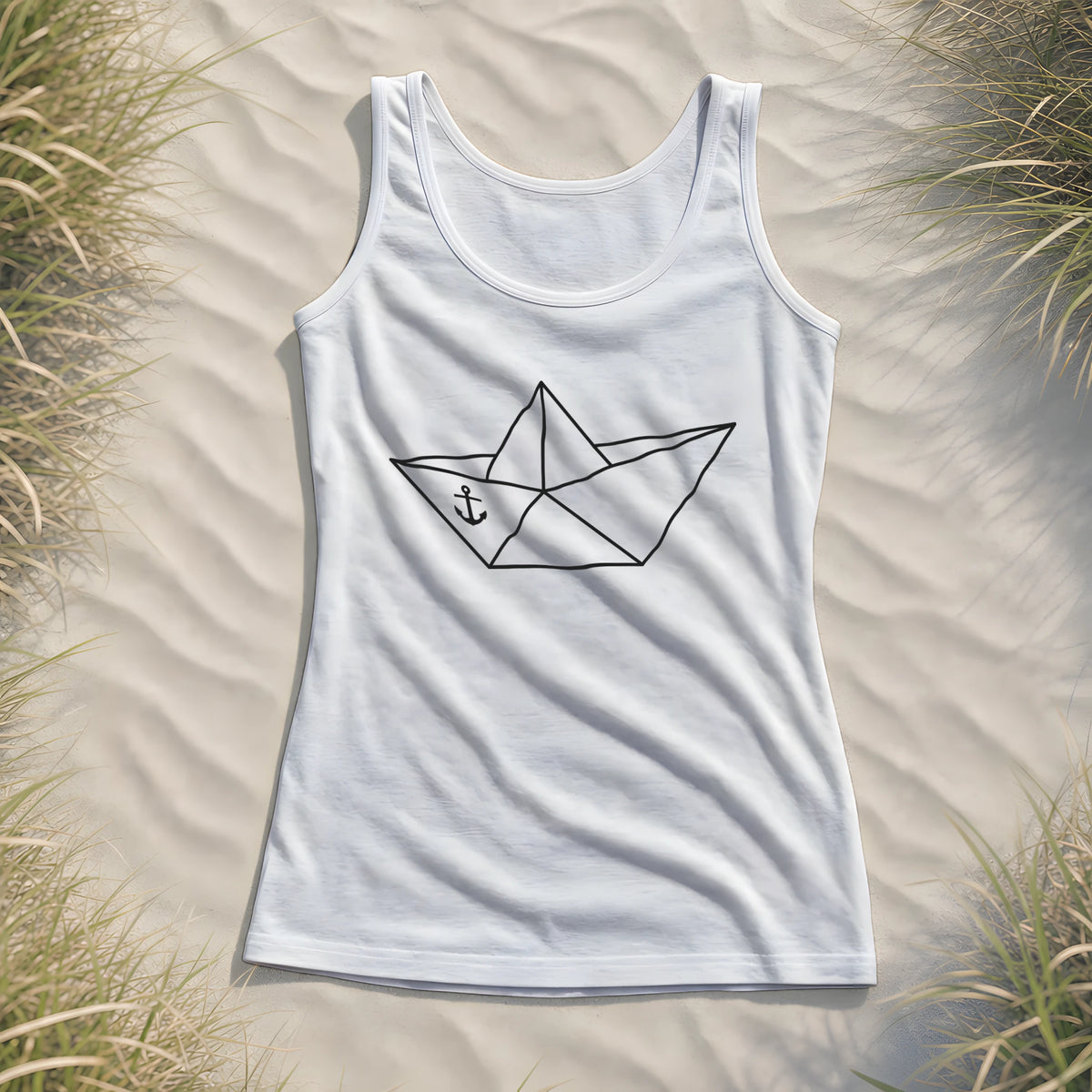 Papierschiff Papierboot Origami - Damen Tank-Top - White - Küstenmode von Kiebitzdelle