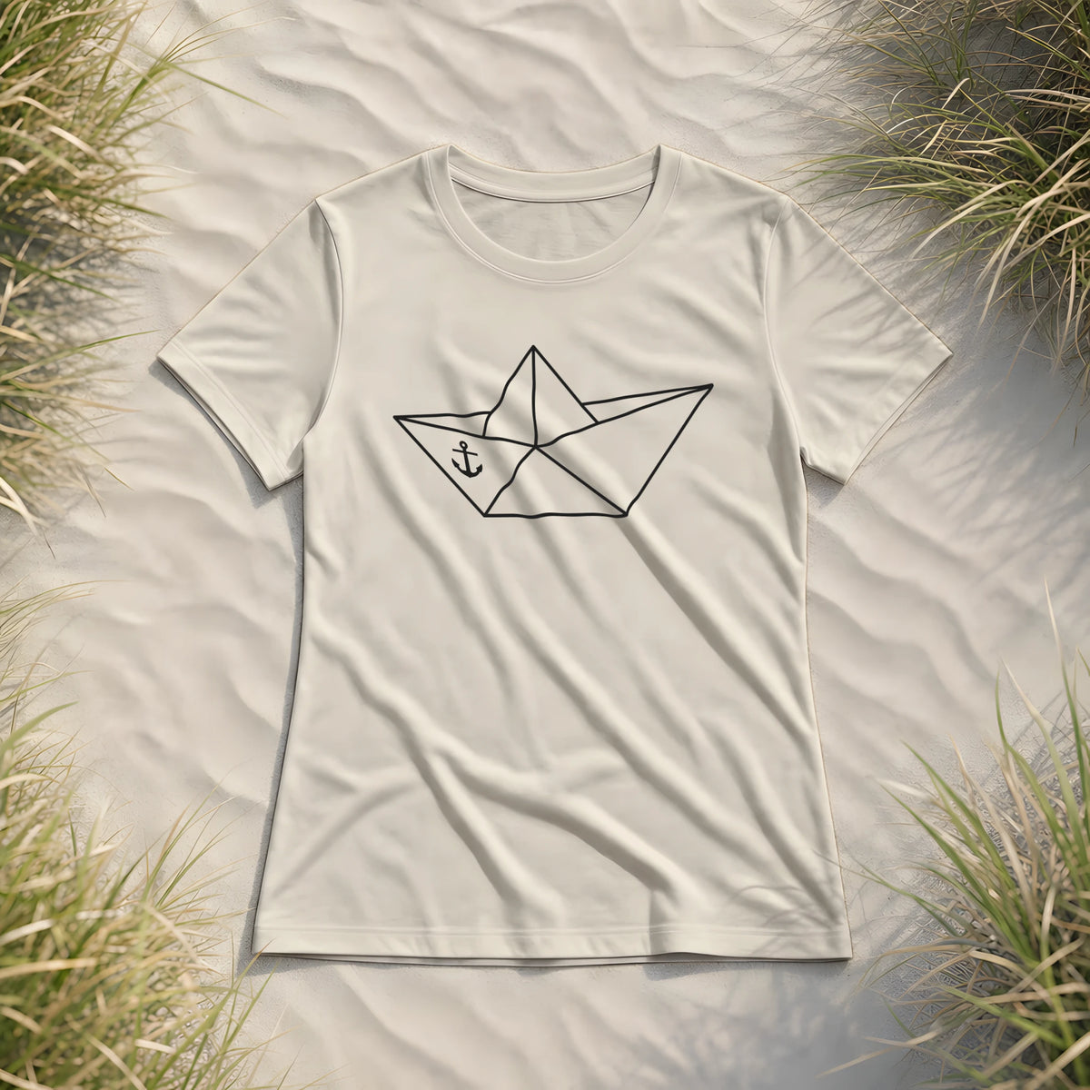 Papierschiff Papierboot Origami - Damen Premium Bio Shirt - Natural Raw - Küstenmode von Kiebitzdelle