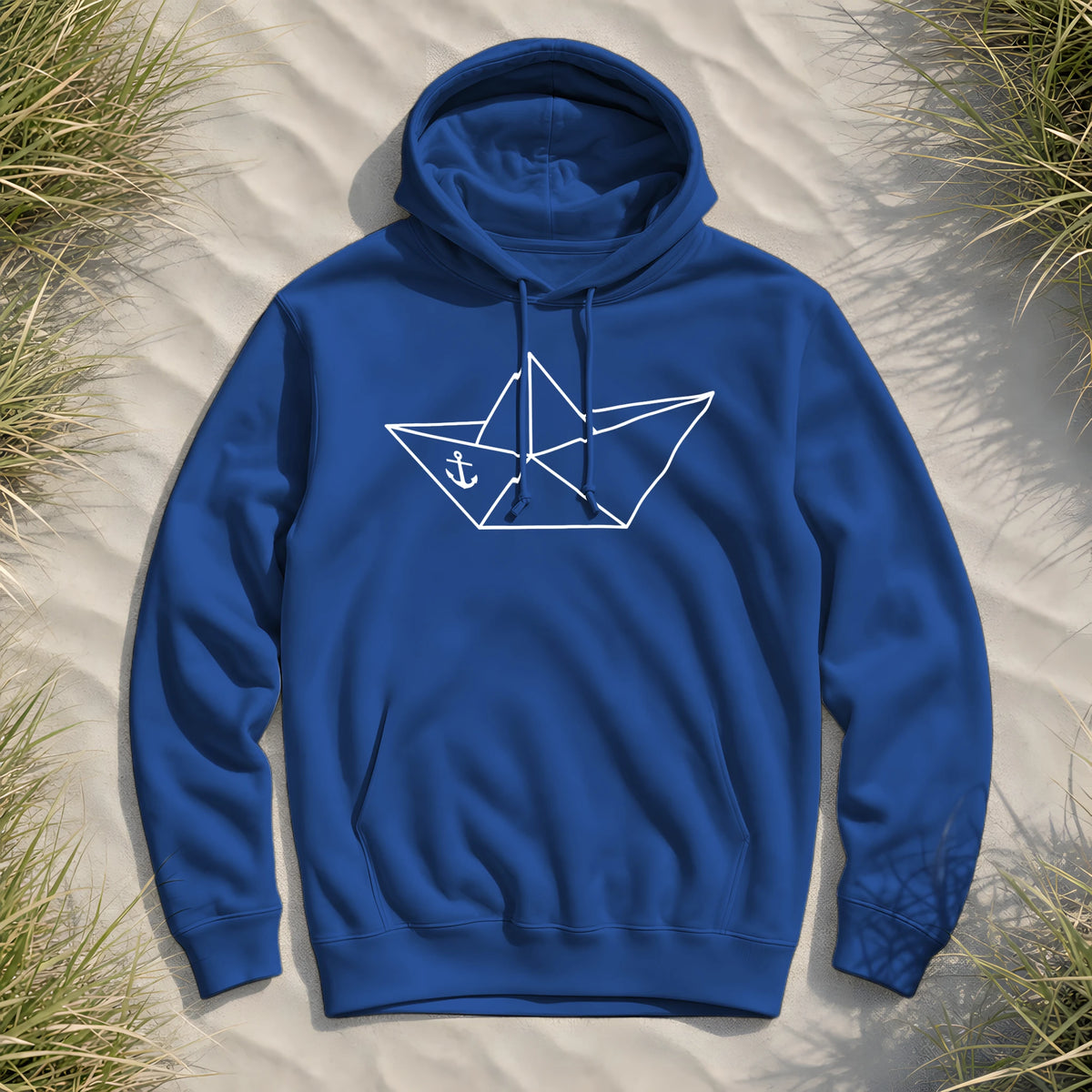 Papierschiff Papierboot Origami - Herren Bio Hoodie - Royal Blue - Küstenmode von Kiebitzdelle