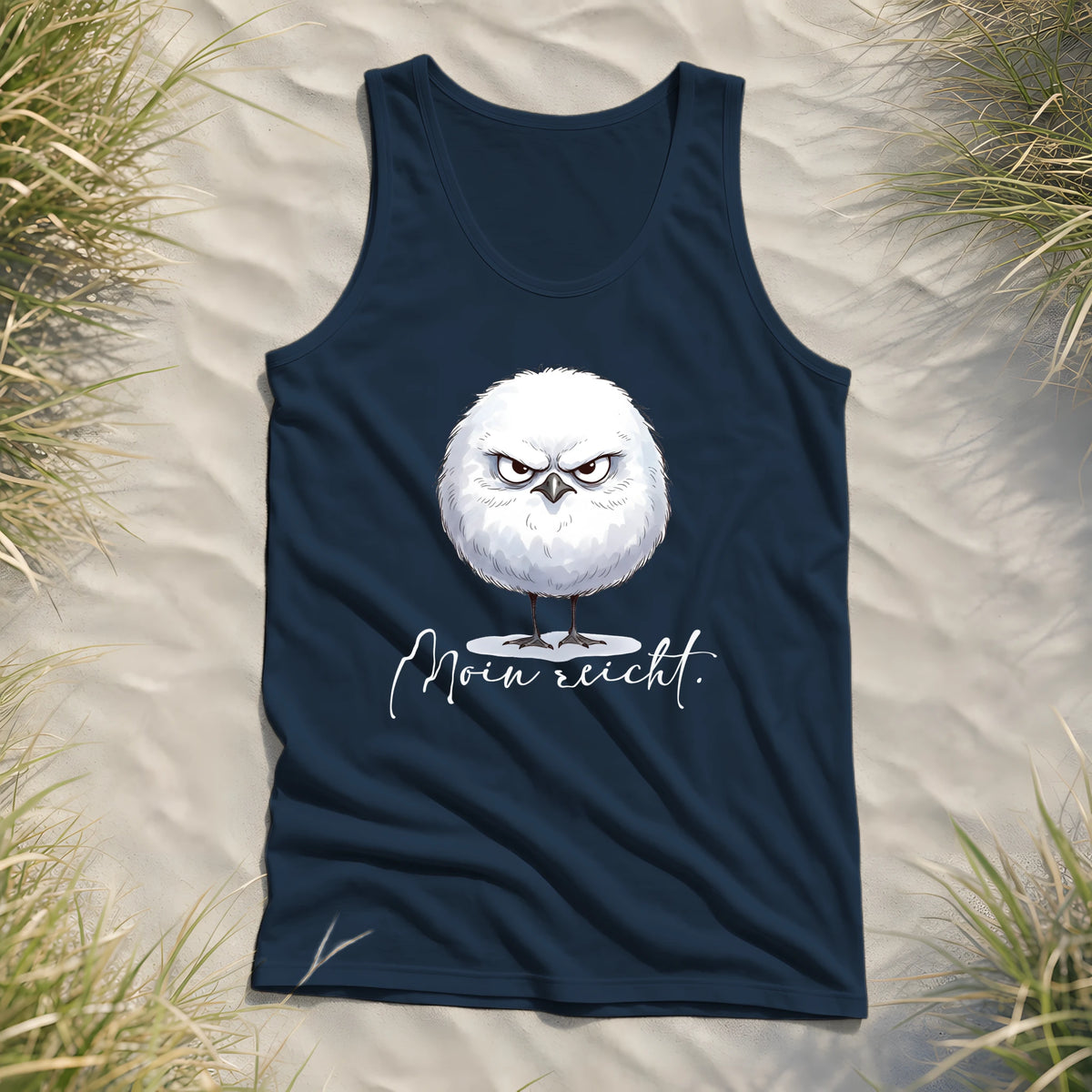 Moin reicht - Grimmige runde Möwe - Tank-Top - Navy - Küstenmode von Kiebitzdelle