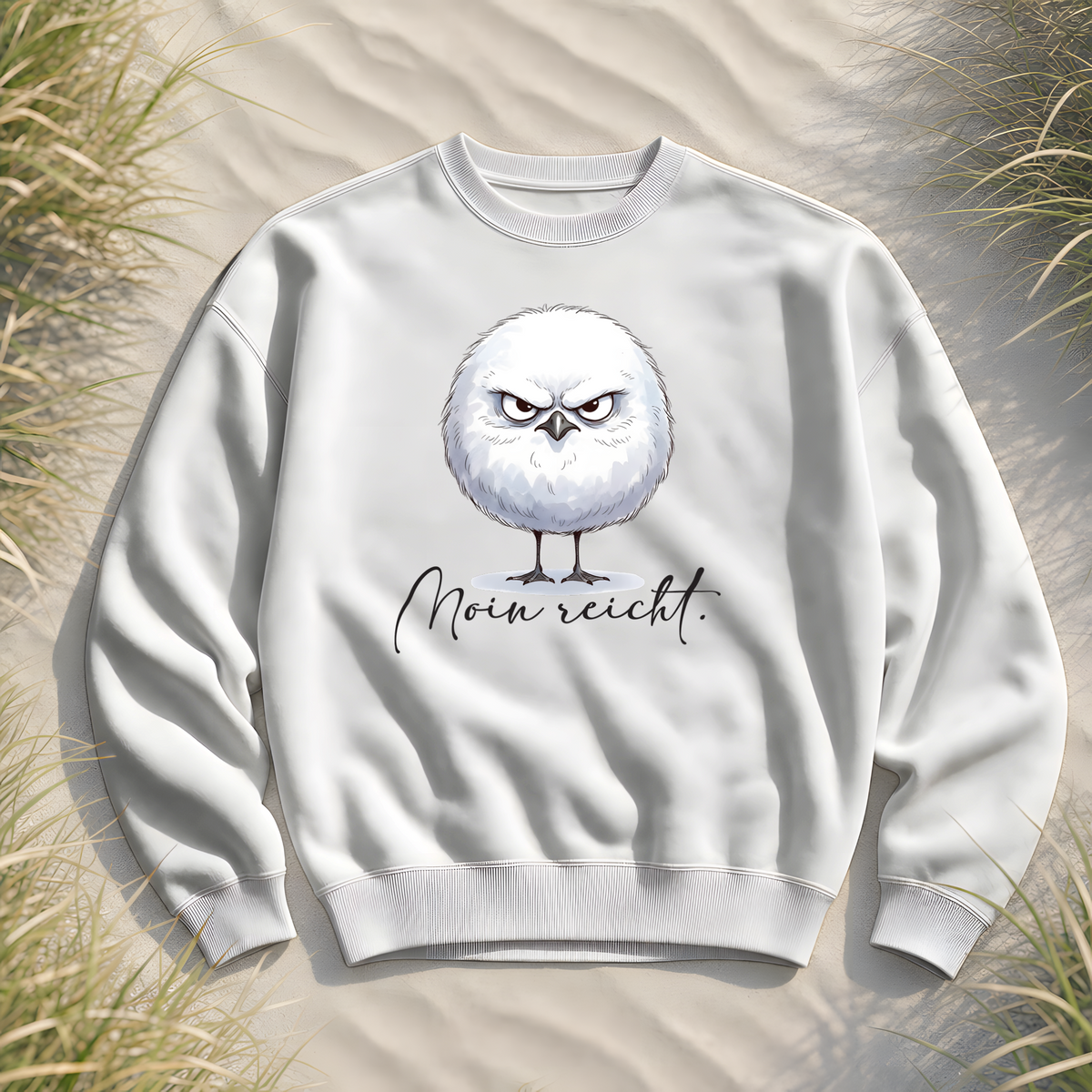 Moin reicht - Grimmige runde Möwe - Organic Oversize Sweatshirt - White - Küstenmode von Kiebitzdelle