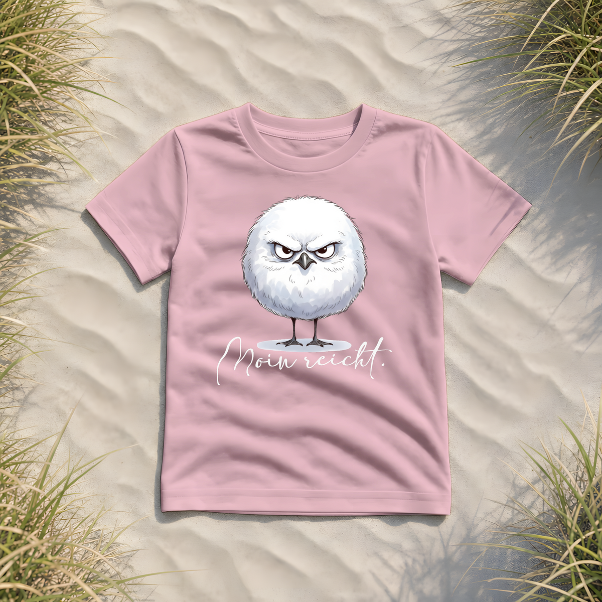 Moin reicht - Grimmige runde Möwe - Kids Organic Shirt - Cotton Pink - Küstenmode von Kiebitzdelle