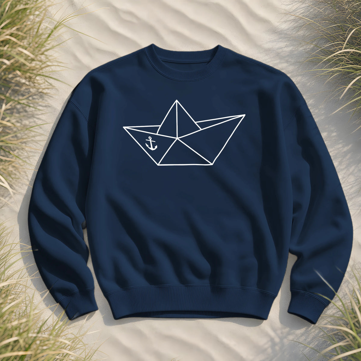 Papierschiff Papierboot Origami - Unisex Bio Pullover - French Navy - Küstenmode von Kiebitzdelle