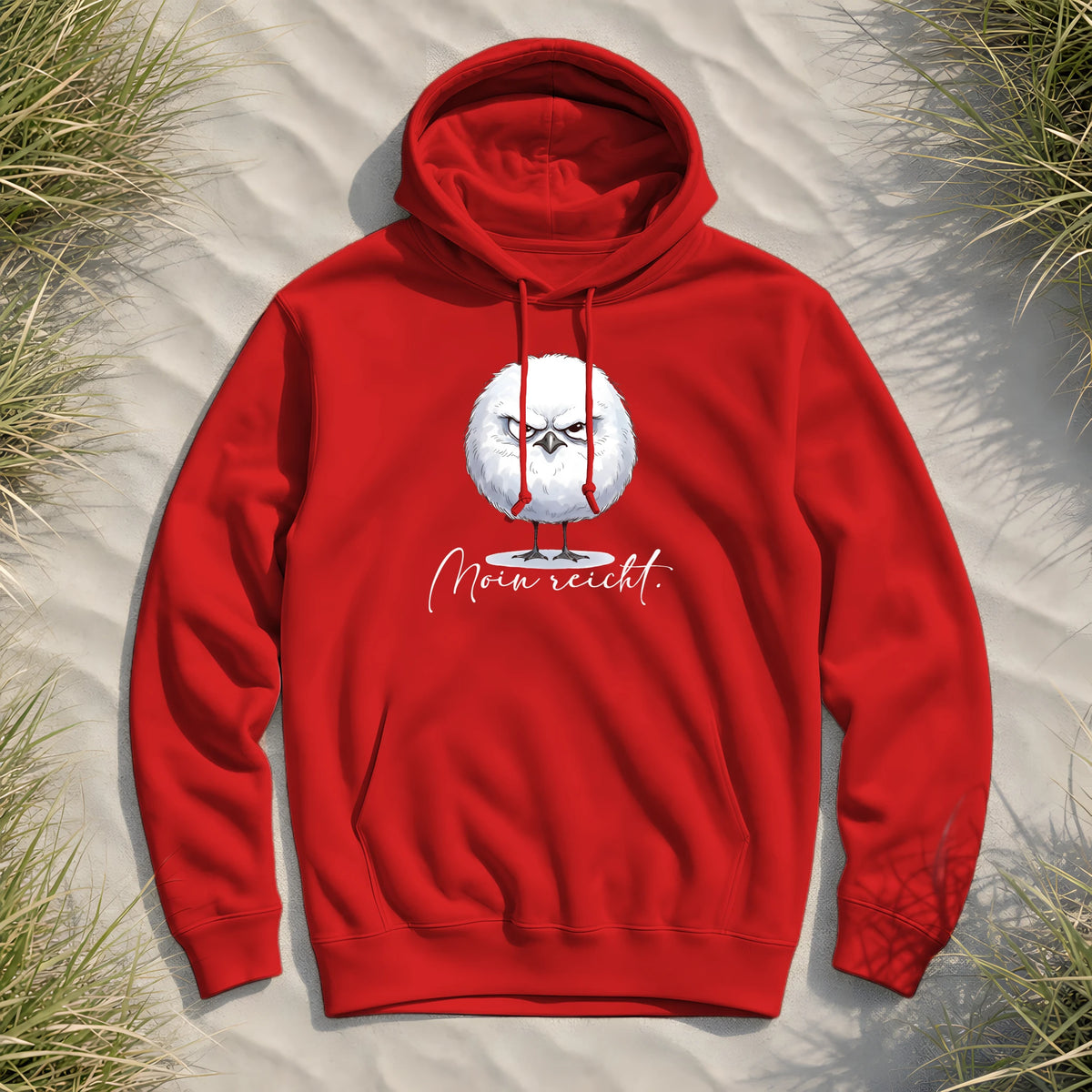Moin reicht - Grimmige runde Möwe - Organic Hoodie B&C - Red - Küstenmode von Kiebitzdelle