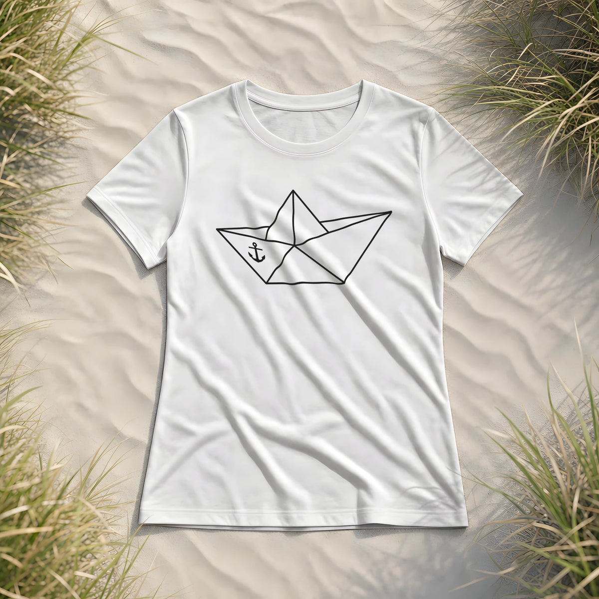 Papierschiff Papierboot Origami - Damen Premium Bio Shirt - White - Küstenmode von Kiebitzdelle