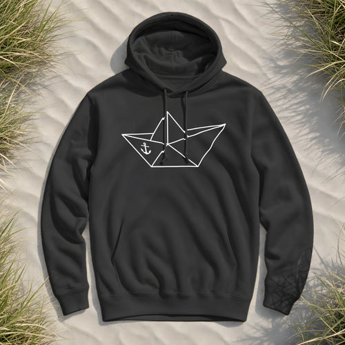 Papierschiff Papierboot Origami - Herren Bio Hoodie - Black Pure - Küstenmode von Kiebitzdelle