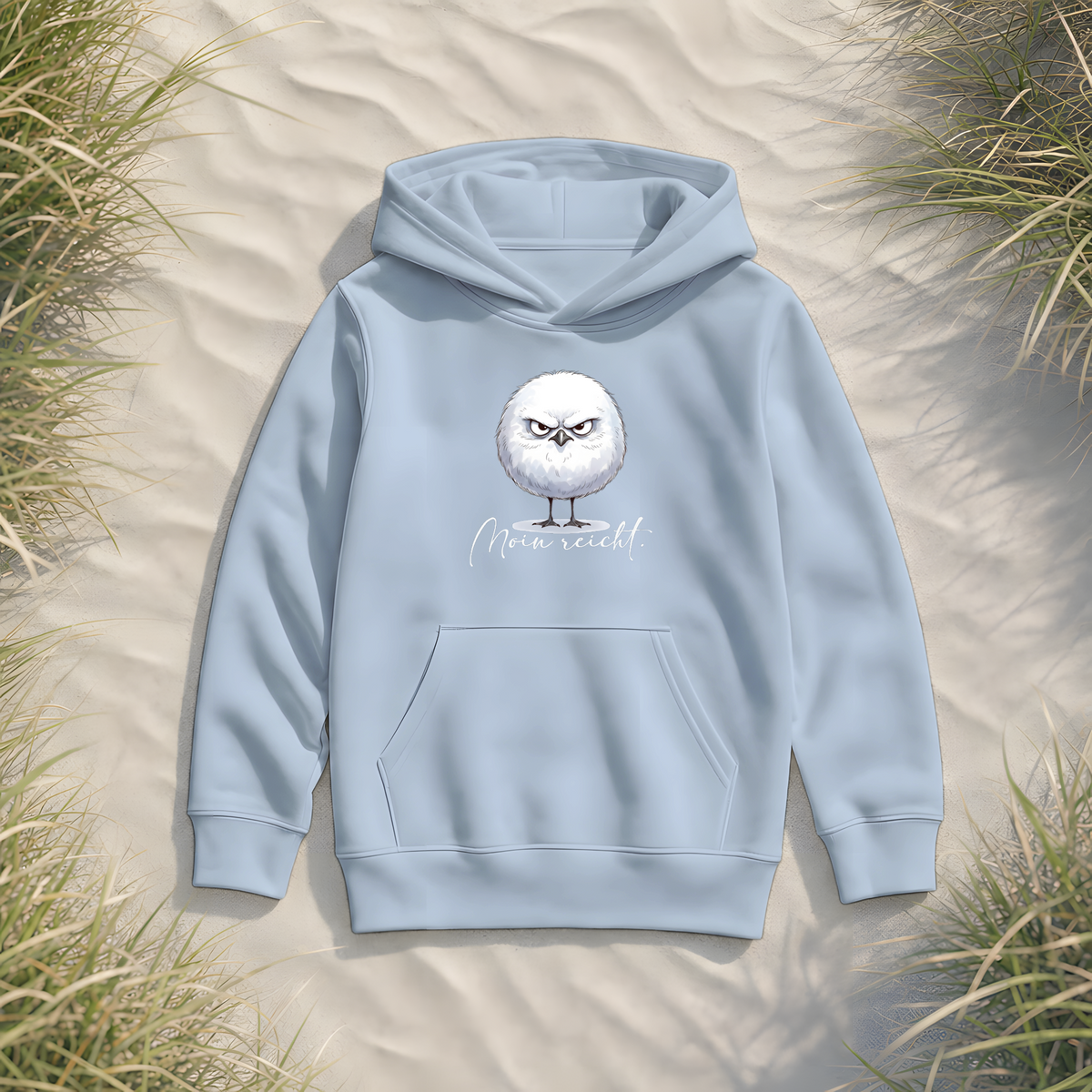 Moin reicht - Grimmige runde Möwe - Kids Organic Hoodie - Blue Soul - Küstenmode von Kiebitzdelle