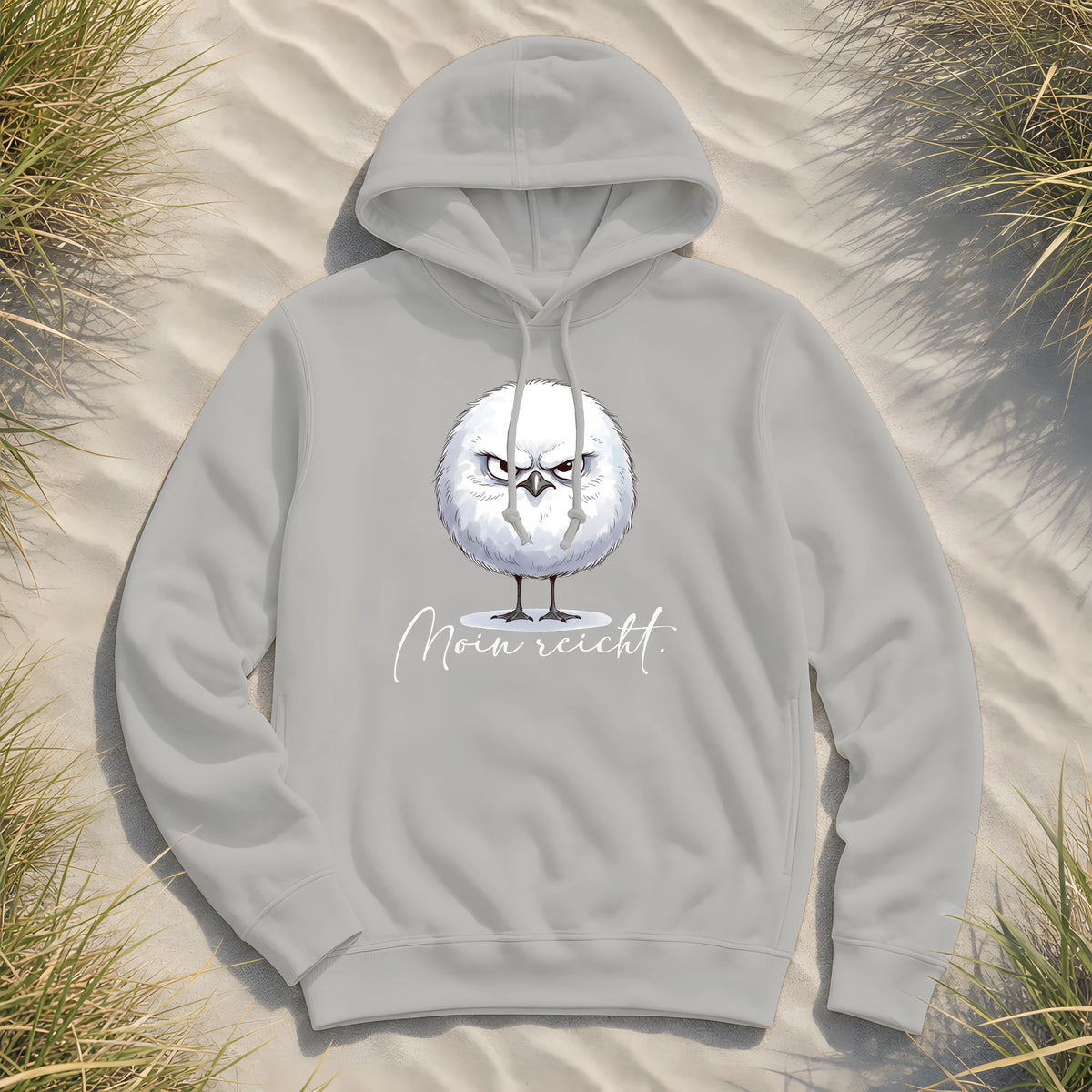 Moin reicht - Grimmige runde Möwe - Womens Organic Hoodie B&C - Heather Grey - Küstenmode von Kiebitzdelle