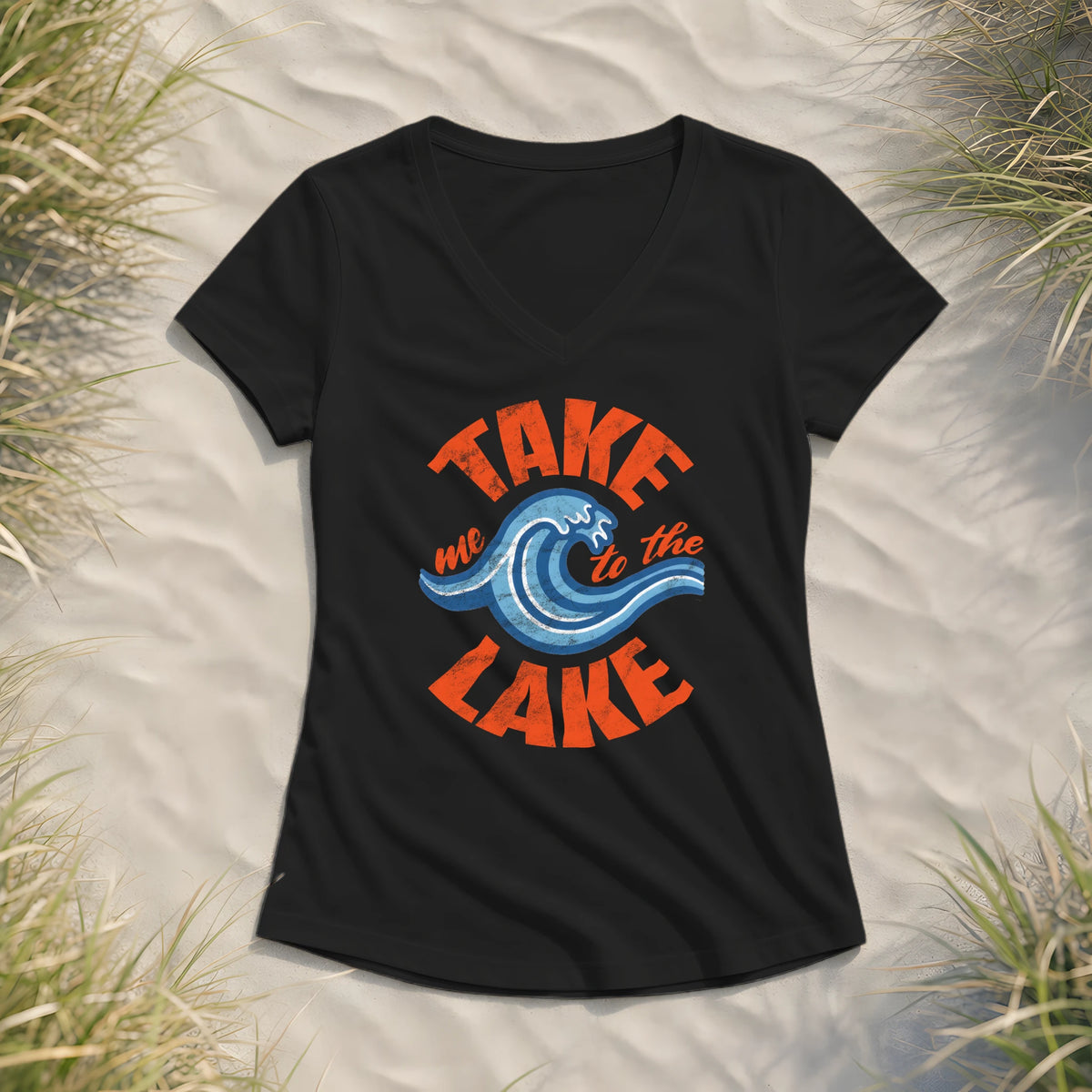 Take me to the Lake - Damen Bio V-Neck Shirt - Black - Küstenmode von Kiebitzdelle