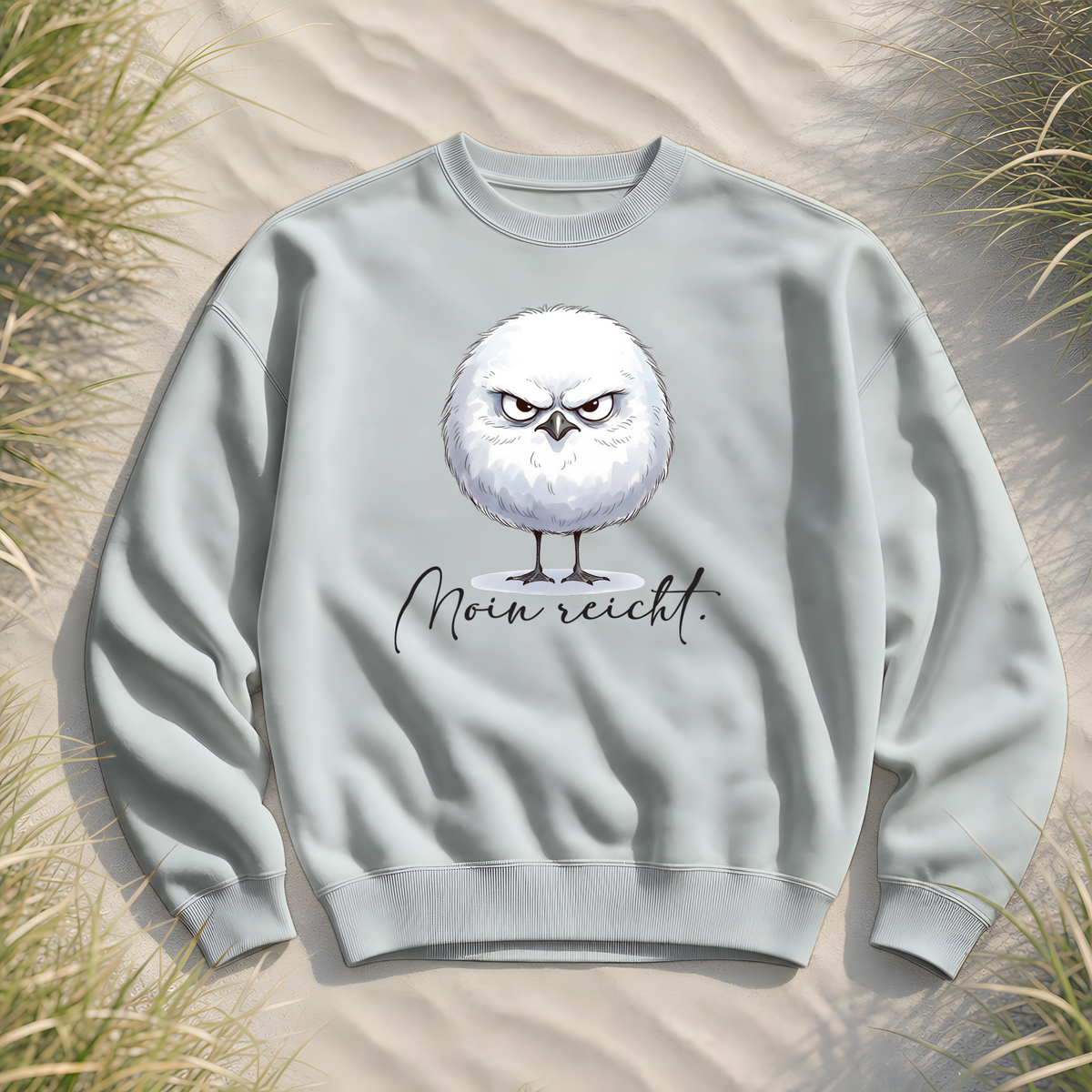 Moin reicht - Grimmige runde Möwe - Organic Oversize Sweatshirt - Blue Ice - Küstenmode von Kiebitzdelle