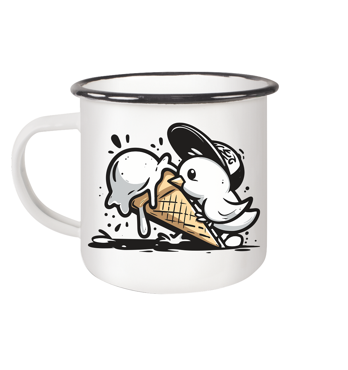 Möwe Küken mit Eis Street Art - Emaille Becher