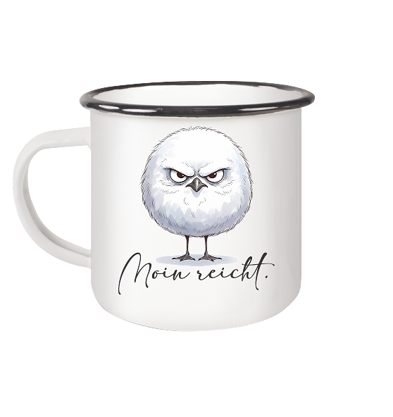 Moin reicht - Grimmige runde Möwe - Emaille Tasse (Black)