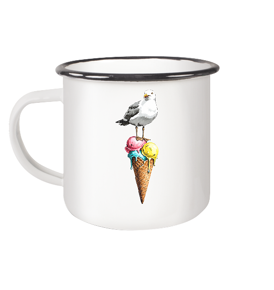 Eisdieb Freche Möwe mit Eiscreme - Emaille Becher - Kiebitzdelle
