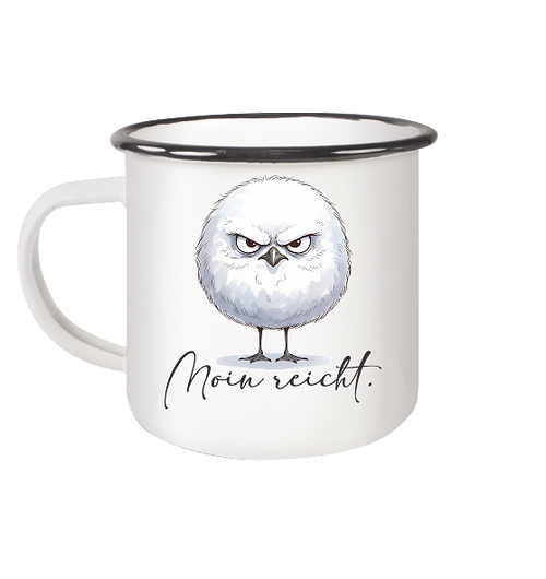 Moin reicht - Grimmige runde Möwe - Emaille Tasse (Black)