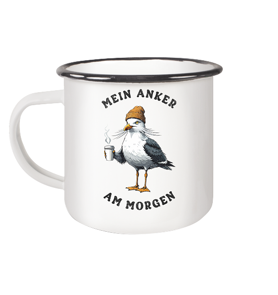 Mein Anker am Morgen Kaffee Möwe - Emaille Becher - Kiebitzdelle