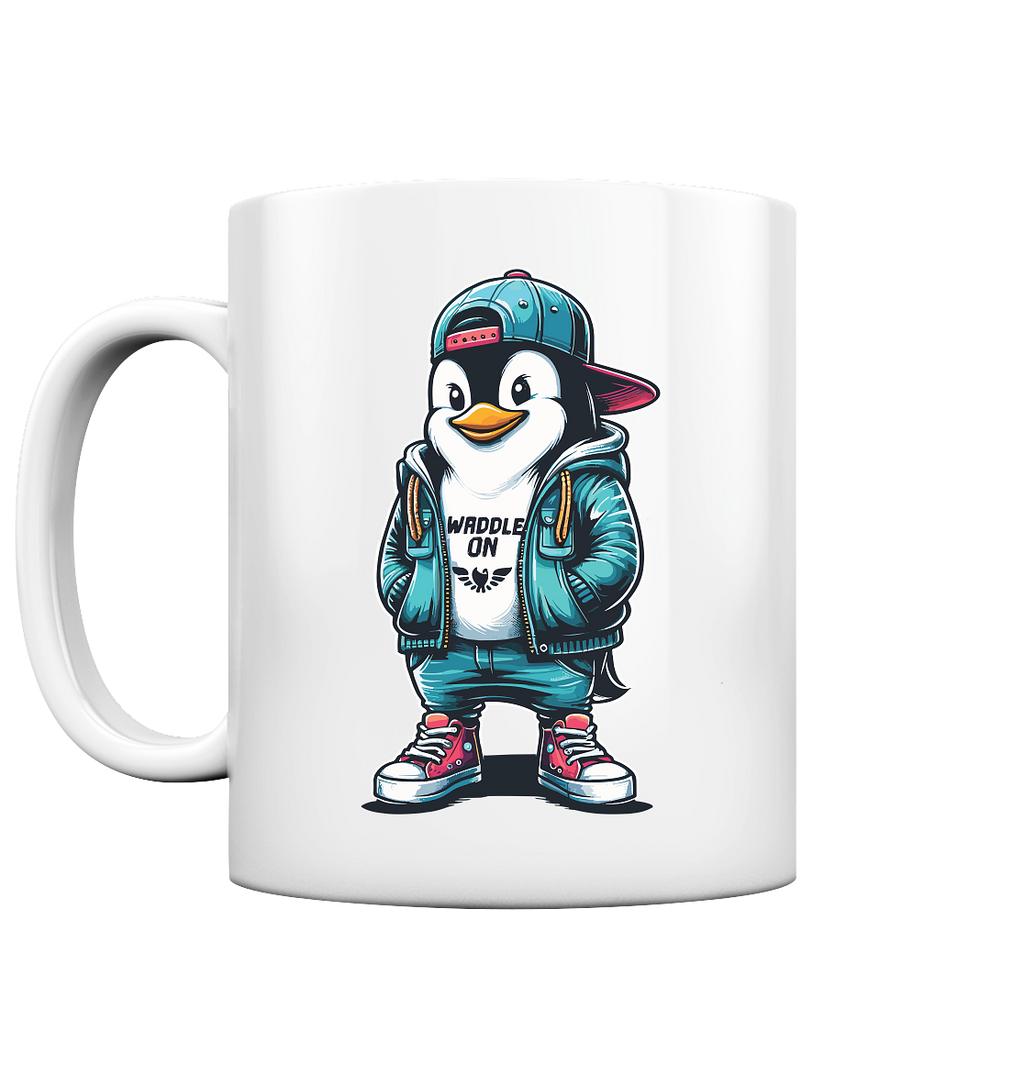 Hipster Pinguin Waddle On - Tasse glänzend - Kiebitzdelle