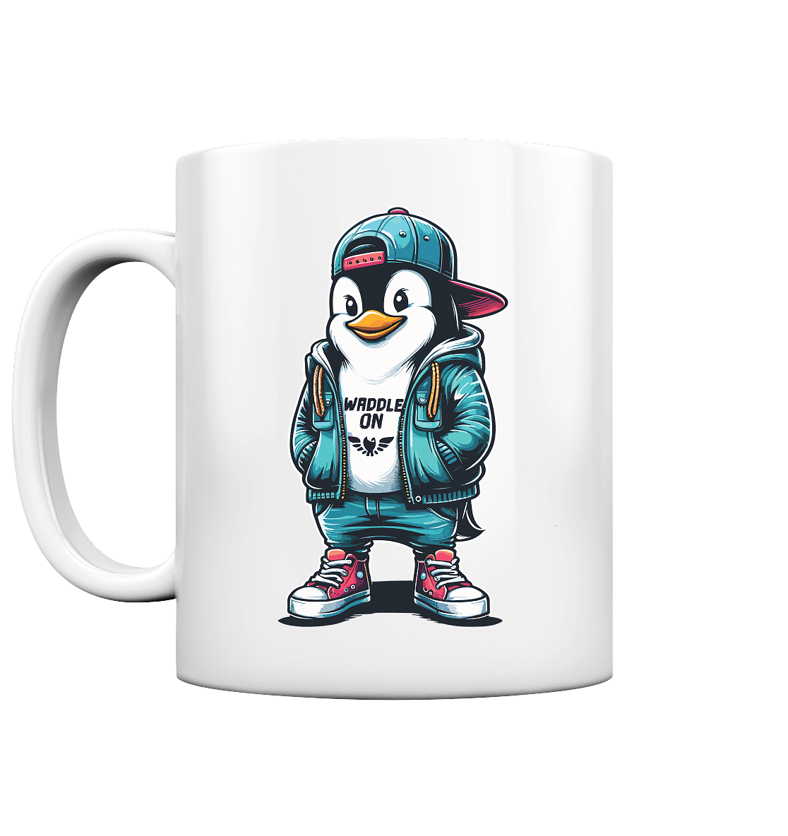 Hipster Pinguin Waddle On - Tasse glänzend - Kiebitzdelle