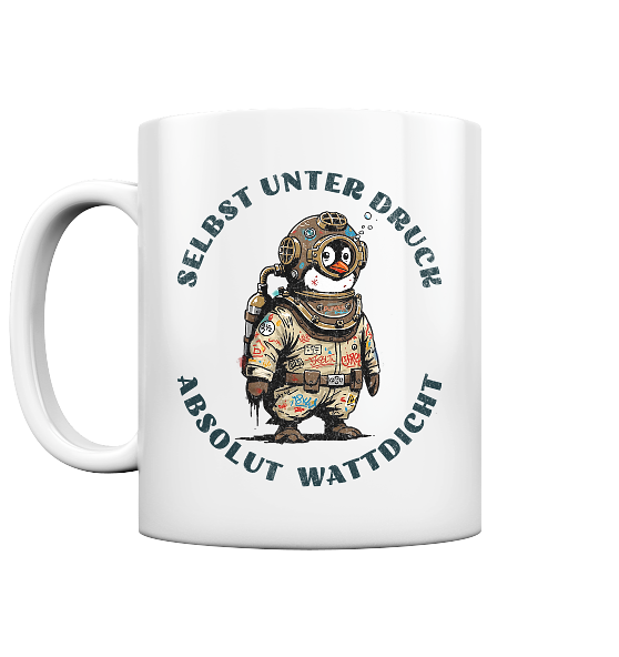 Wattdicht Pinguin Taucher mit lustigem Spruch - Tasse glänzend - Kiebitzdelle