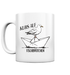 Kurs auf Fischbrötchen Papierschiff Möwe - Tasse glänzend in White glossy - Studio Ansicht - Kiebitzdelle