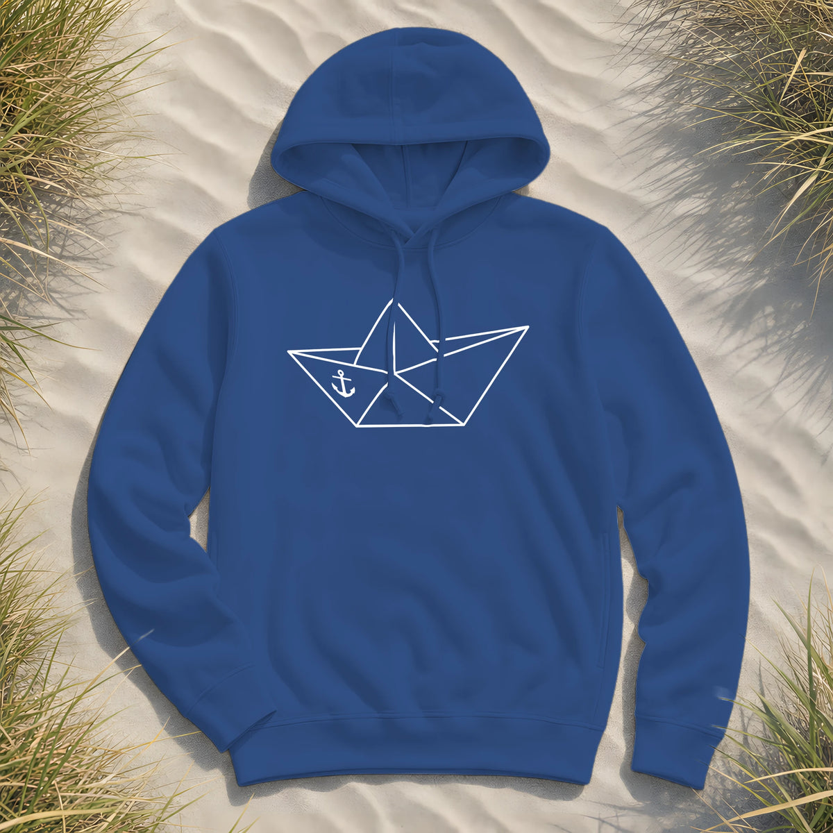 Papierschiff Papierboot Origami - Damen Bio Hoodie - Royal Blue - Küstenmode von Kiebitzdelle