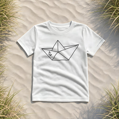 Papierschiff Papierboot Origami - Kinder Bio Shirt - White - Küstenmode von Kiebitzdelle