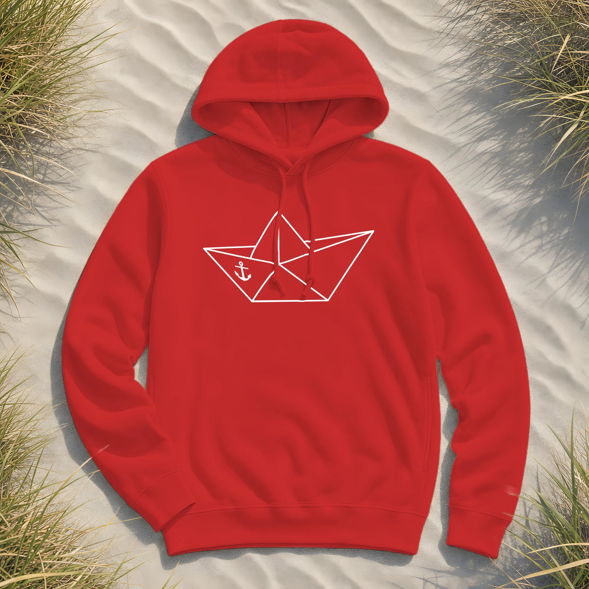 Papierschiff Papierboot Origami - Damen Bio Hoodie - Red - Küstenmode von Kiebitzdelle