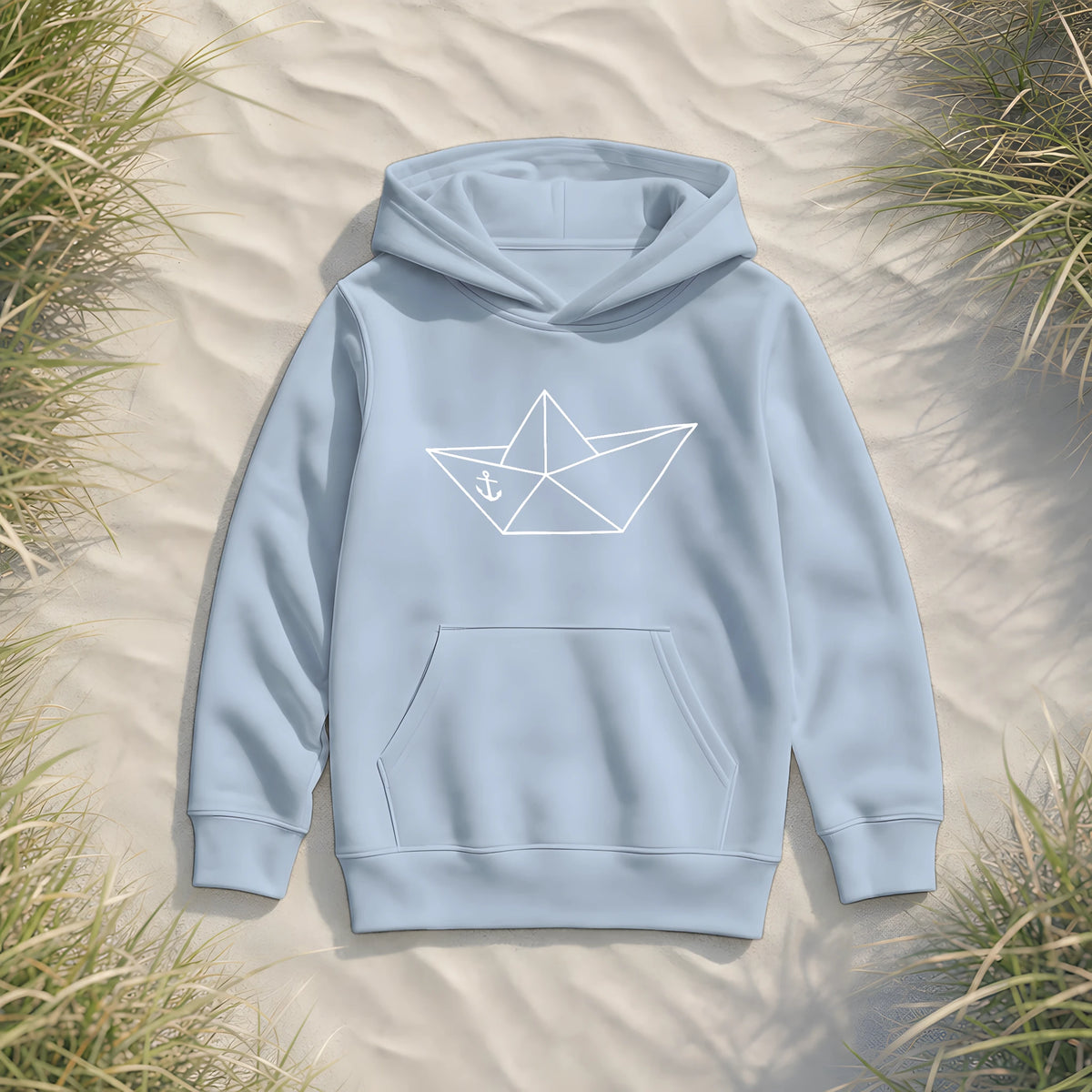 Papierschiff Papierboot Origami - Kinder Bio Hoodie - Blue Soul - Küstenmode von Kiebitzdelle