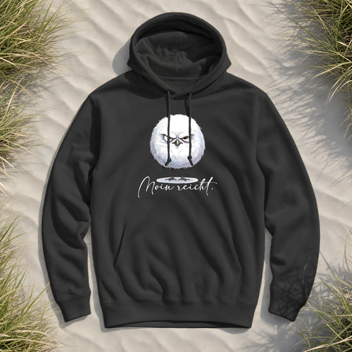 Moin reicht - Grimmige runde Möwe - Organic Hoodie B&C - Black Pure - Küstenmode von Kiebitzdelle