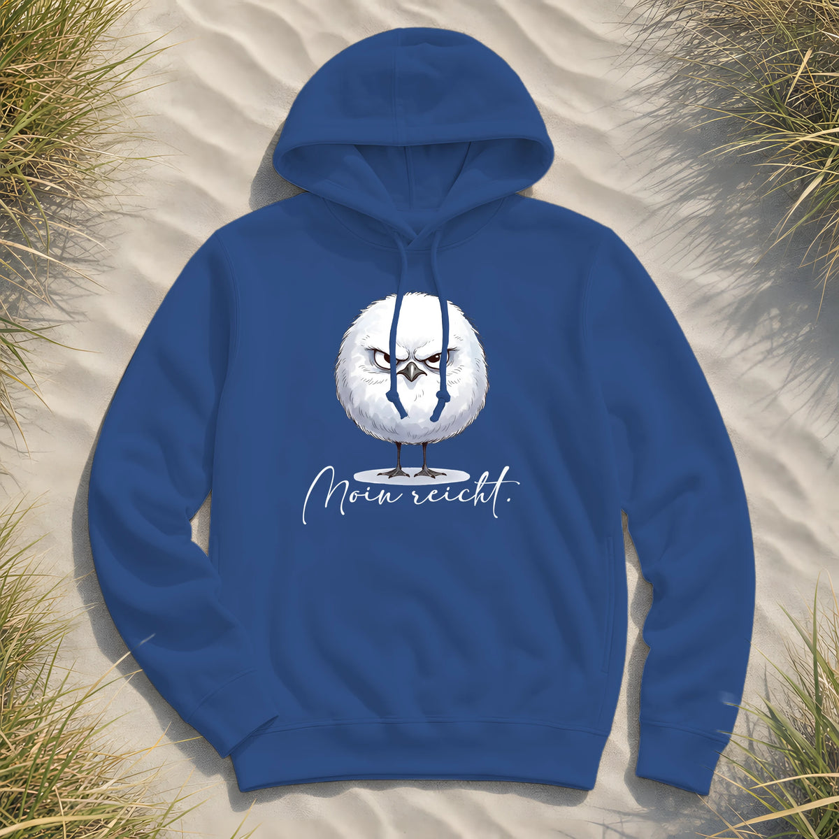 Moin reicht - Grimmige runde Möwe - Womens Organic Hoodie B&C - Royal Blue - Küstenmode von Kiebitzdelle