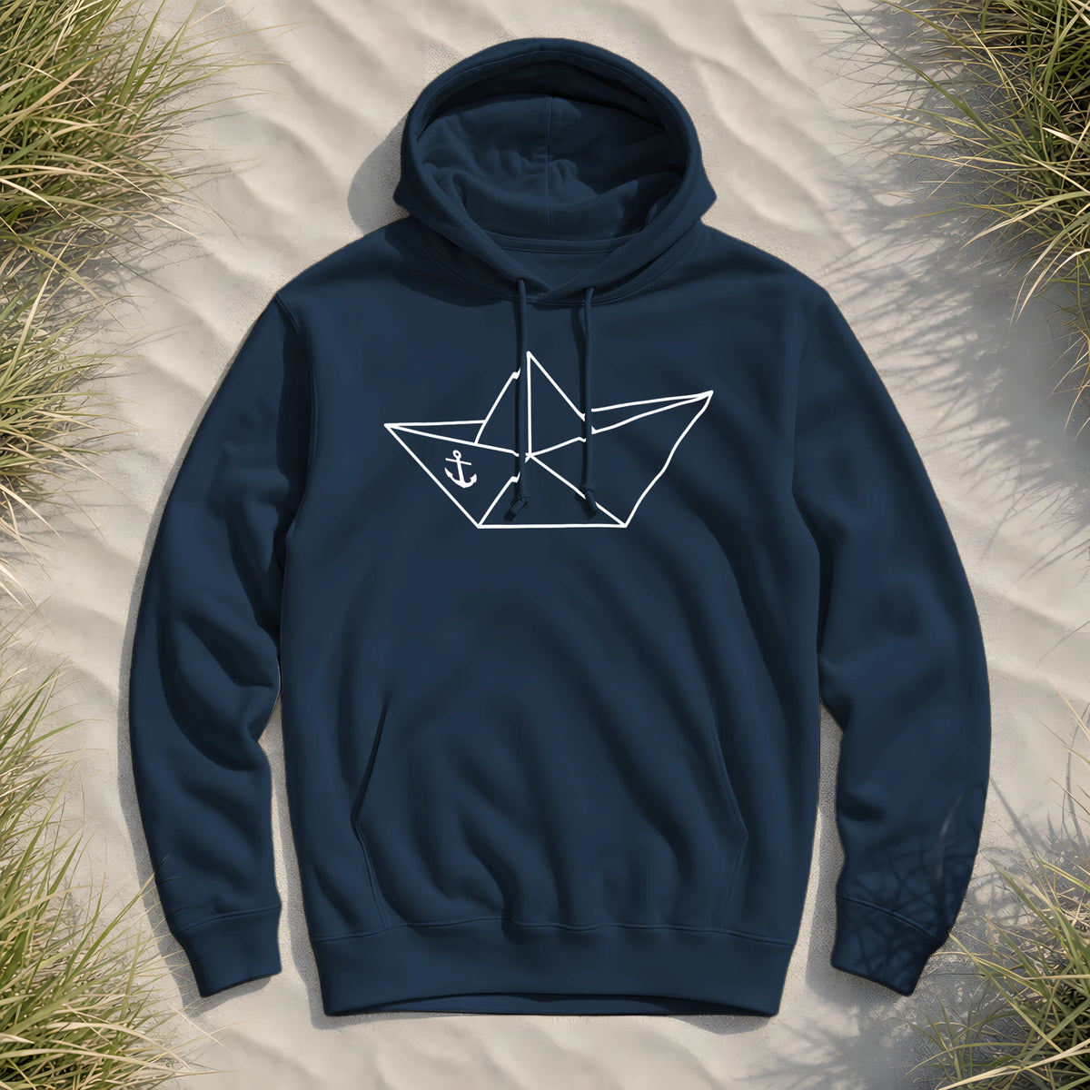 Papierschiff Papierboot Origami - Herren Bio Hoodie - Navy - Küstenmode von Kiebitzdelle